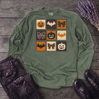 Grid Pumpkin Bow Bat Long Sleeve T-Shirt