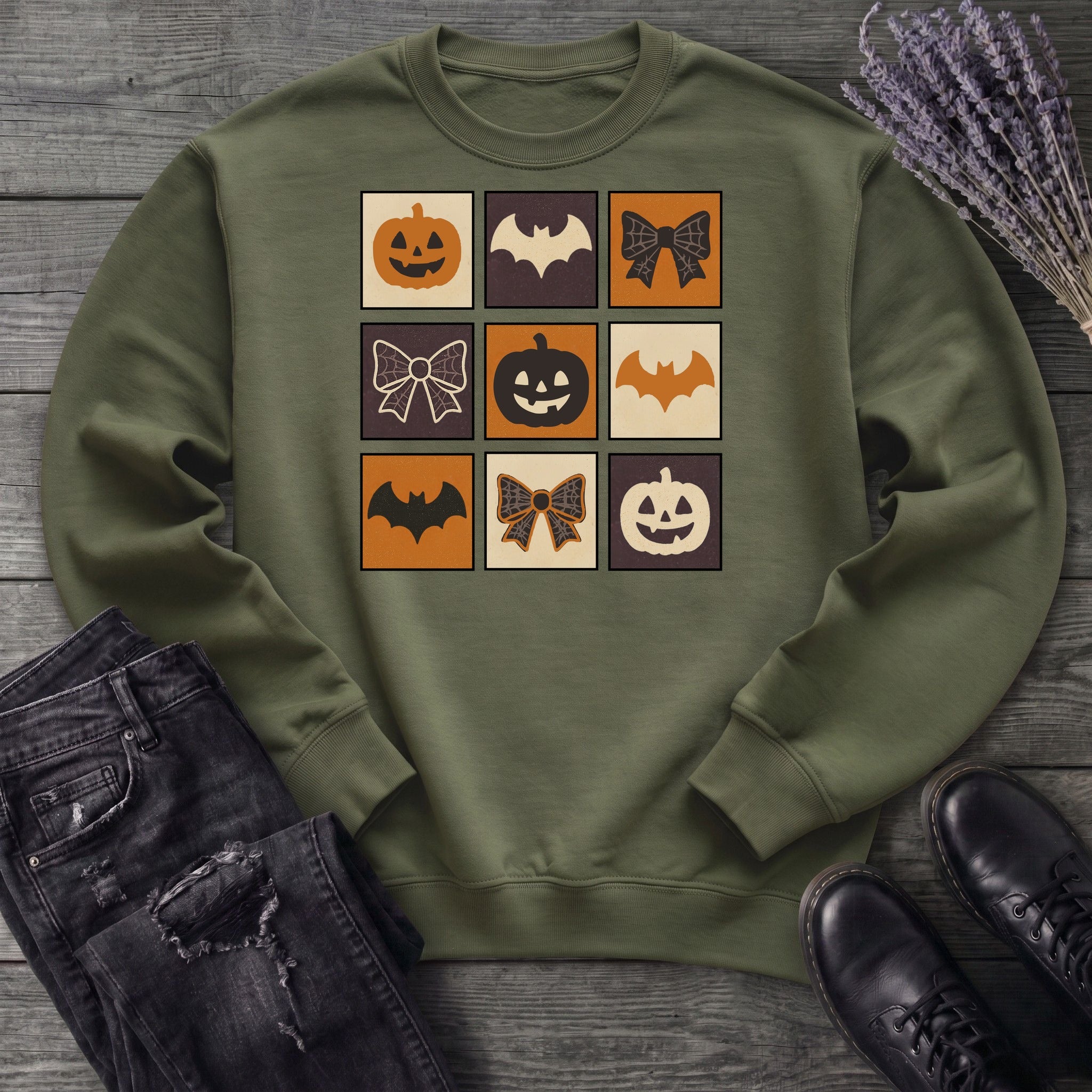 Grid Pumpkin Bow Bat Sweatshirt