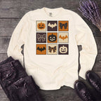 Grid Pumpkin Bow Bat Long Sleeve T-Shirt