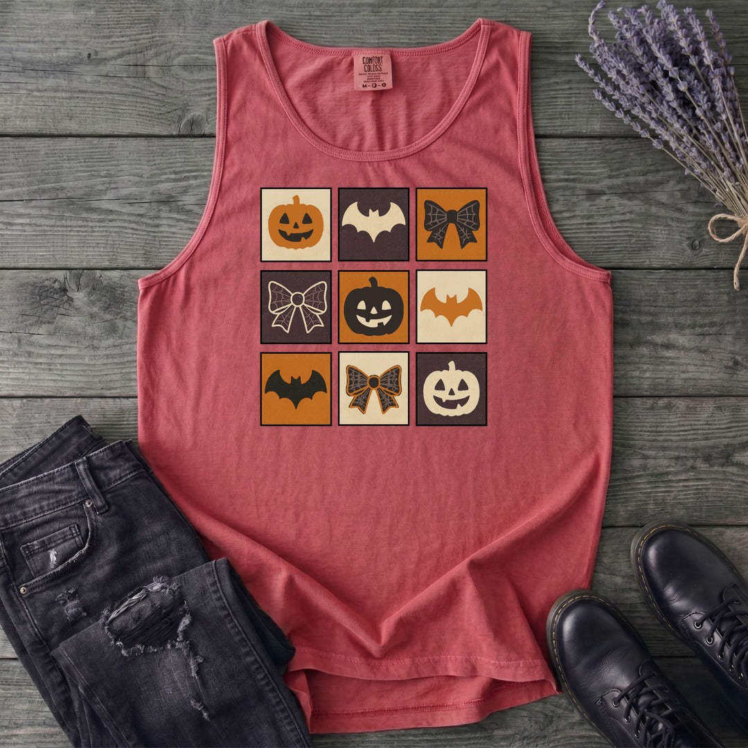 Grid Pumpkin Bow Bat Tank Top