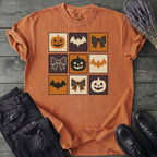 Grid Pumpkin Bow Bat T-Shirt