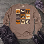 Grid Pumpkin Bow Bat Long Sleeve T-Shirt