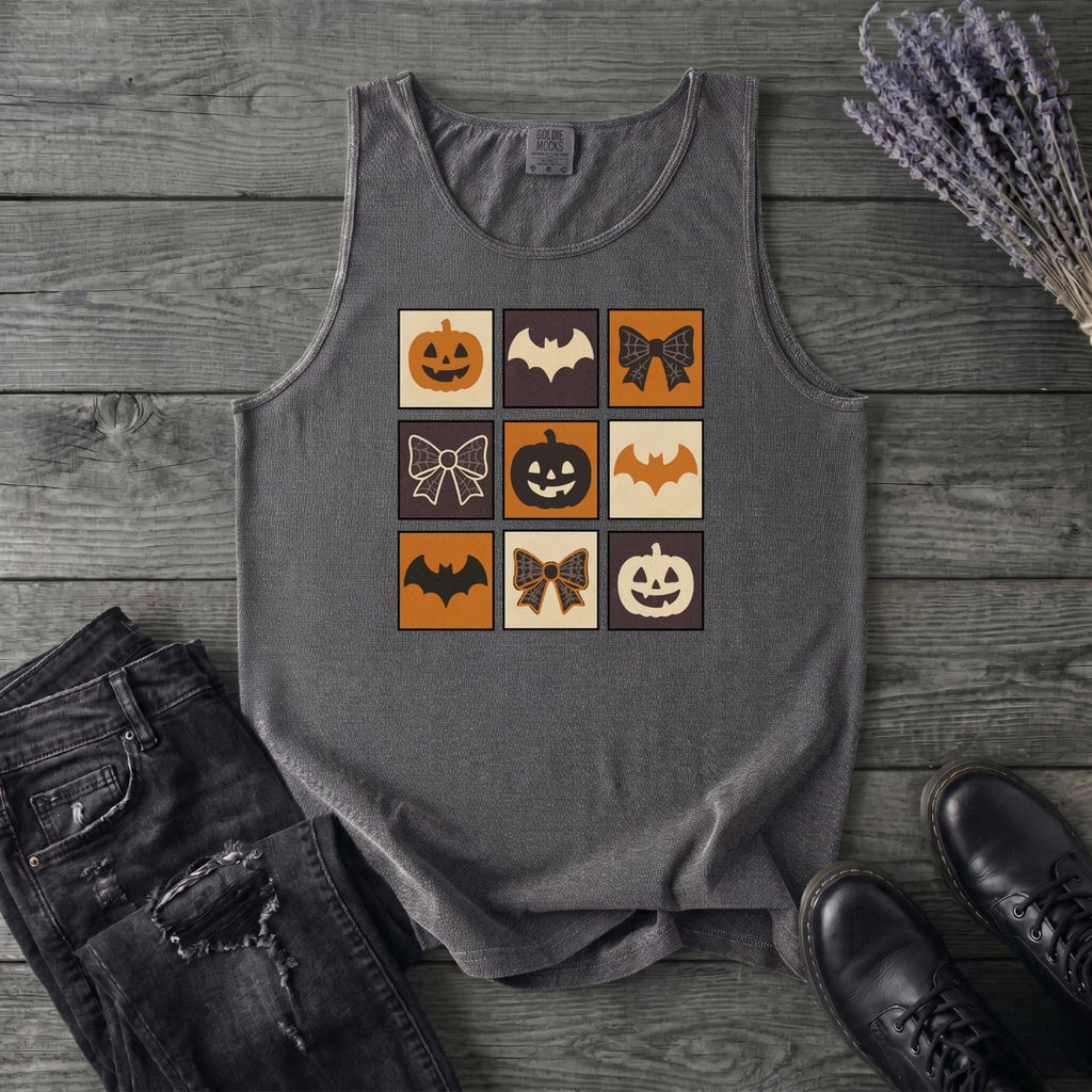 Grid Pumpkin Bow Bat Tank Top