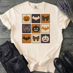 Grid Pumpkin Bow Bat T-Shirt