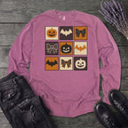 Grid Pumpkin Bow Bat Long Sleeve T-Shirt