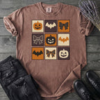 Grid Pumpkin Bow Bat T-Shirt
