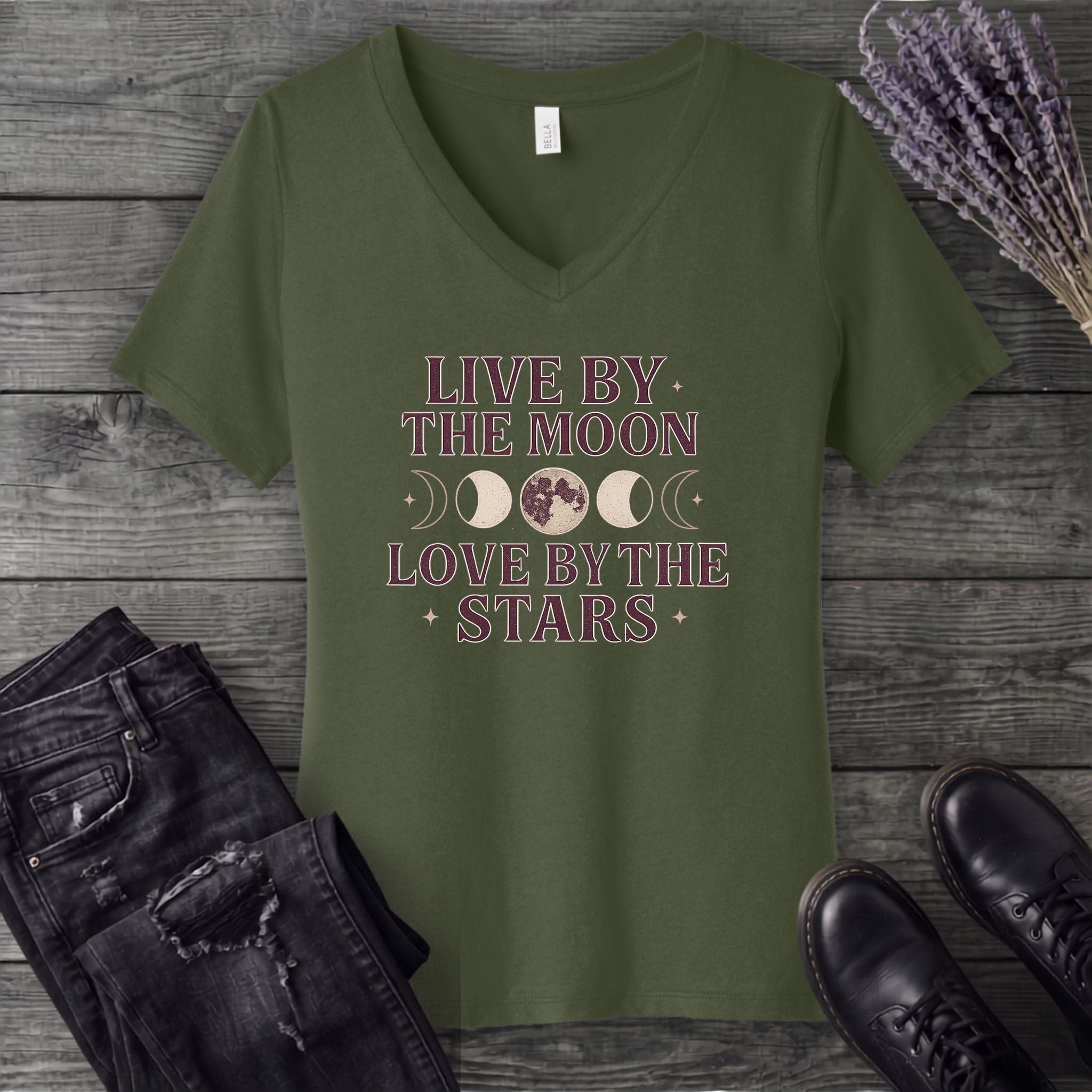 Live By The Moon Love By The Stars V-Neck T-Shirt
