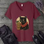 black cat tiki V-Neck T-Shirt