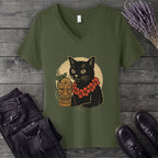 black cat tiki V-Neck T-Shirt