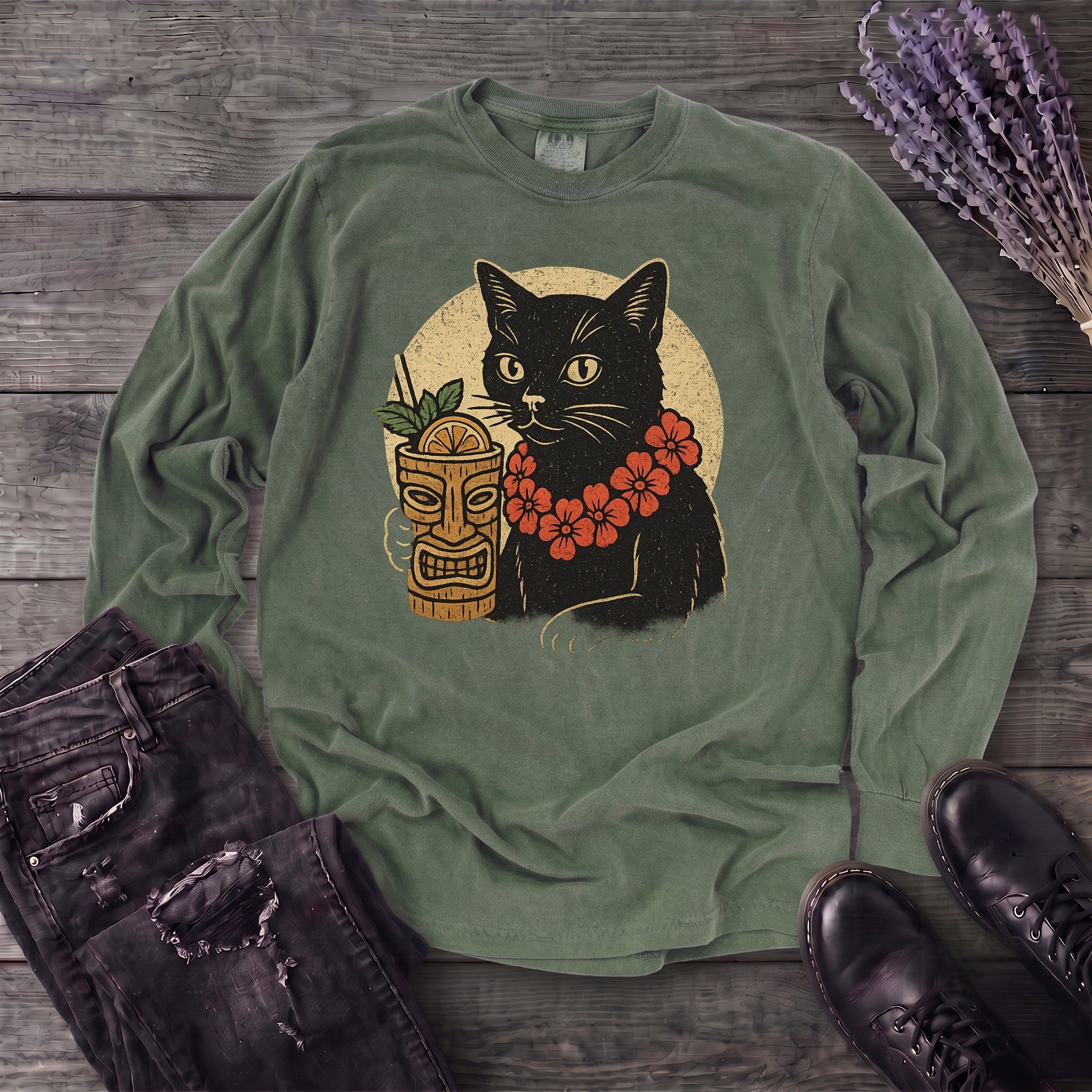 black cat tiki Long Sleeve T-Shirt