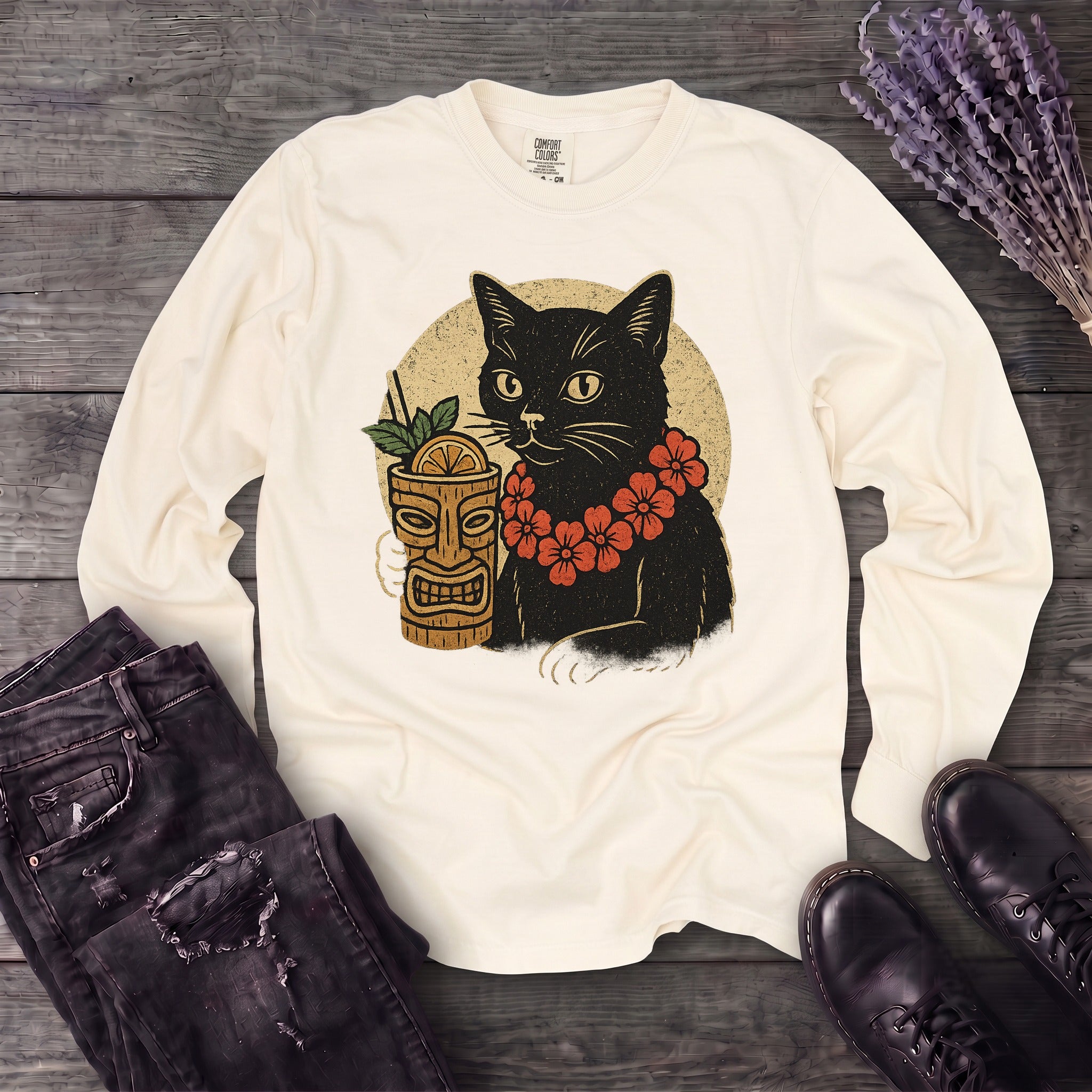 black cat tiki Long Sleeve T-Shirt