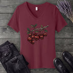 botanical branch of skull cherries V-Neck T-Shirt
