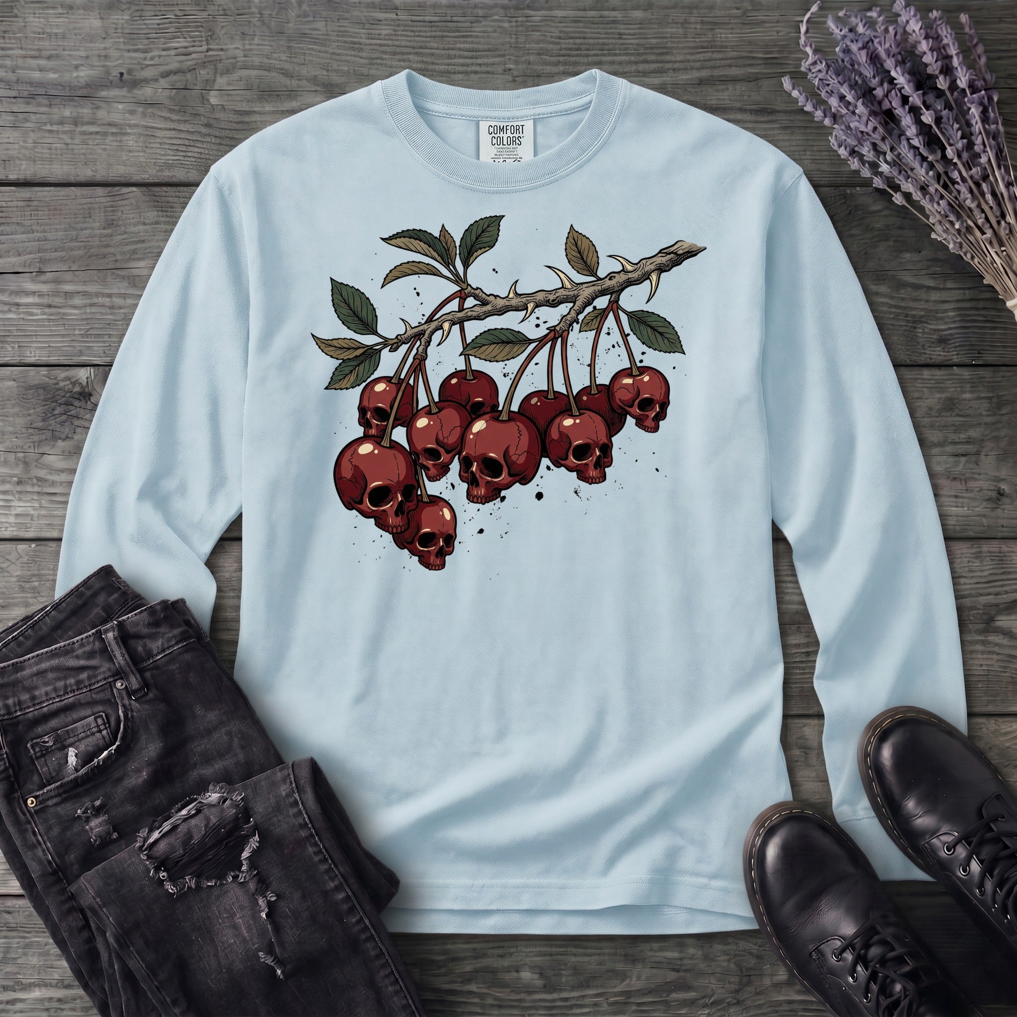 botanical branch of skull cherries Long Sleeve T-Shirt