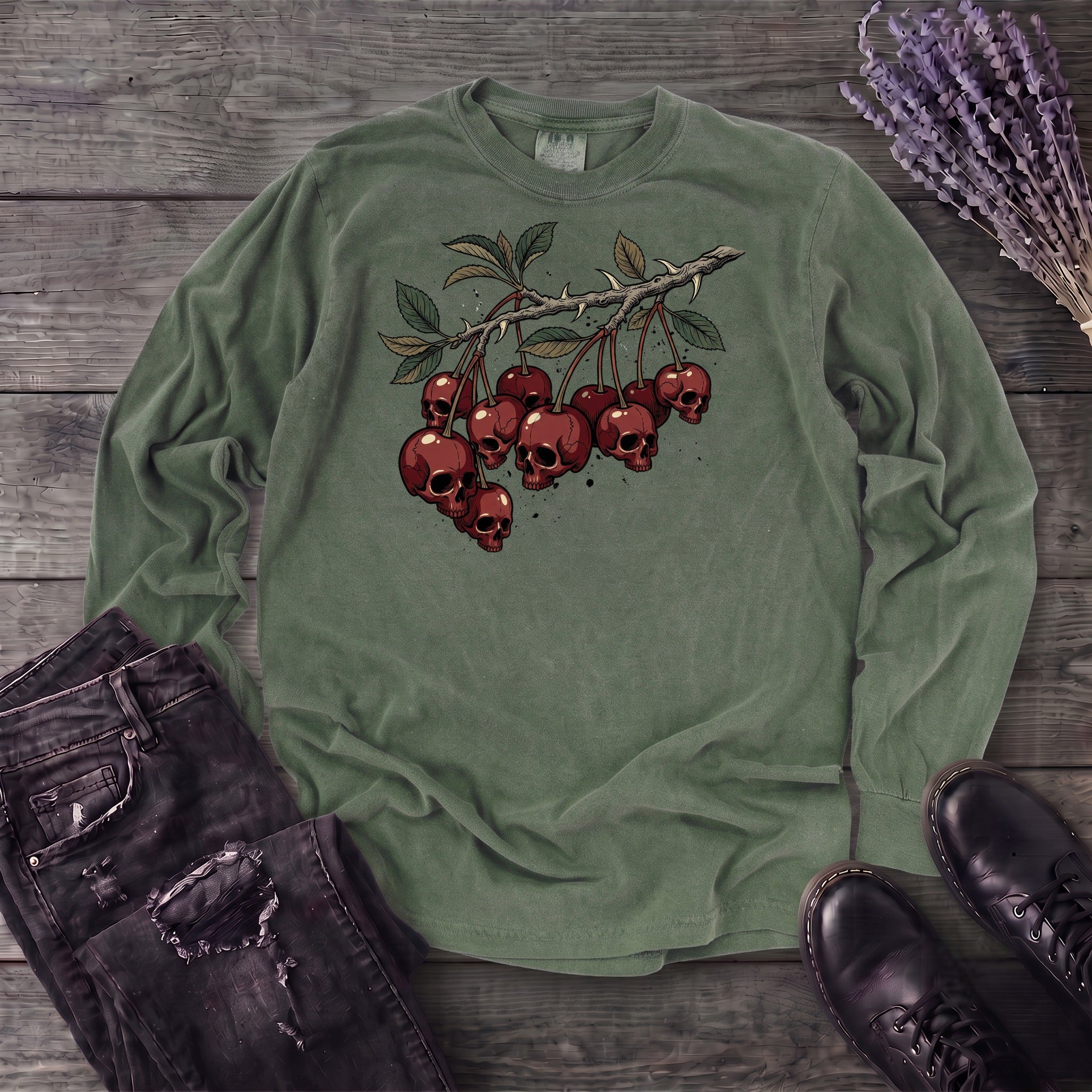 botanical branch of skull cherries Long Sleeve T-Shirt
