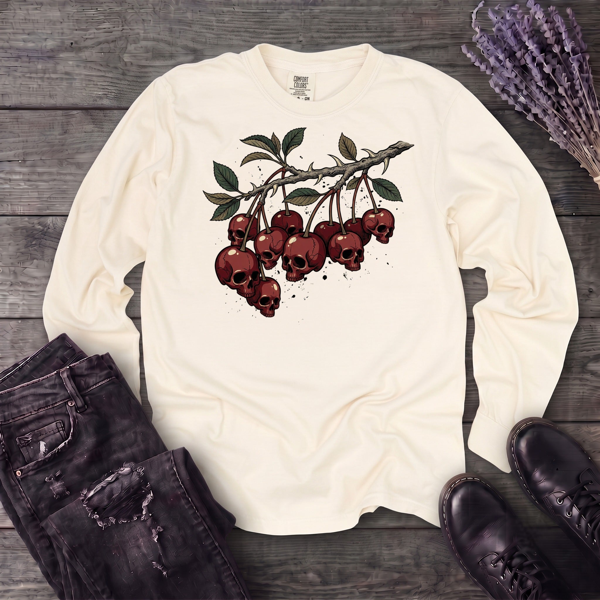 botanical branch of skull cherries Long Sleeve T-Shirt