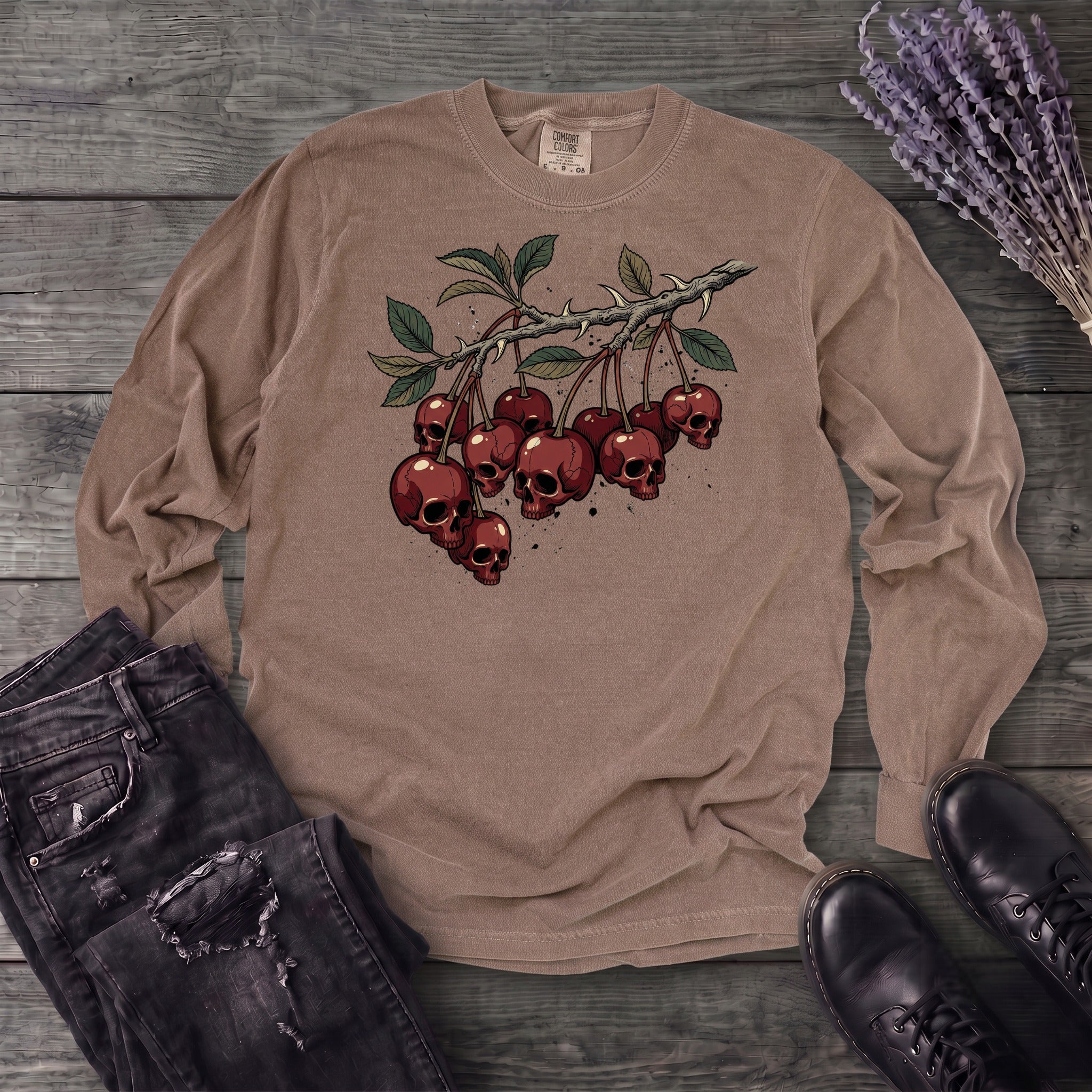 botanical branch of skull cherries Long Sleeve T-Shirt