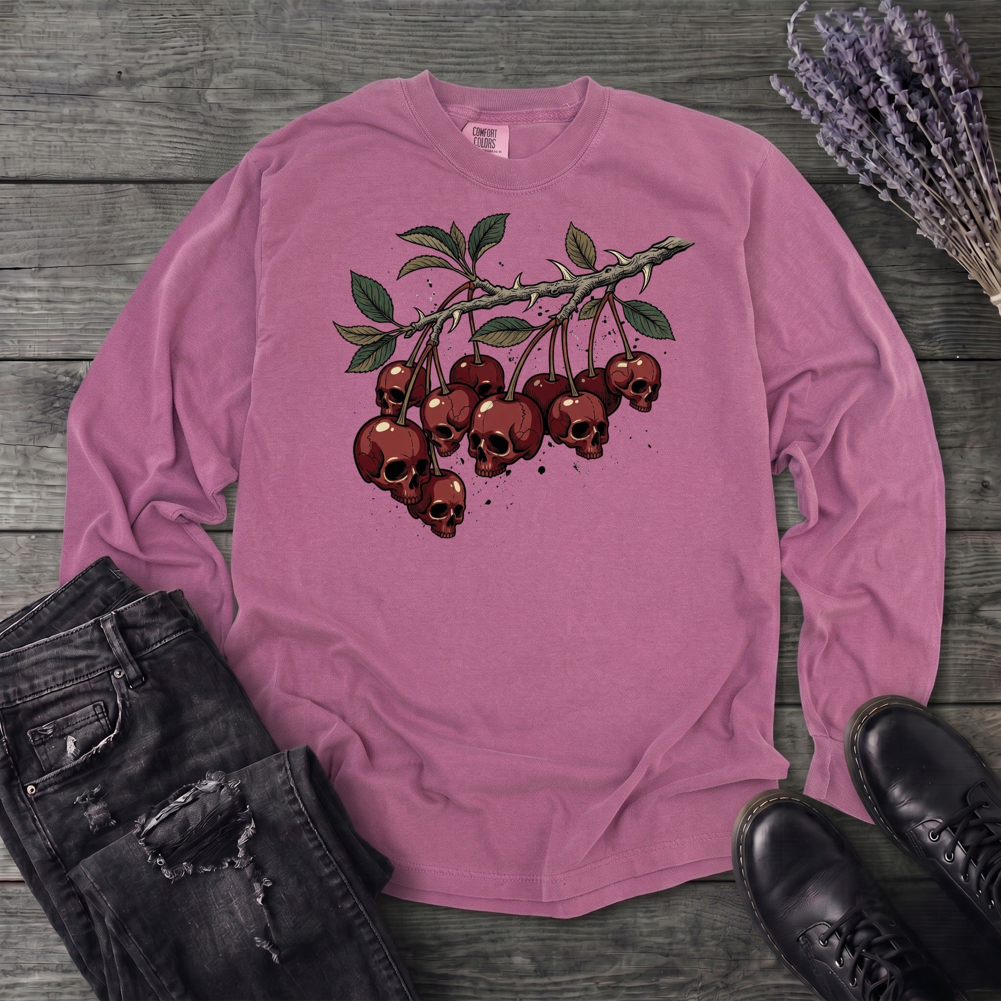 botanical branch of skull cherries Long Sleeve T-Shirt