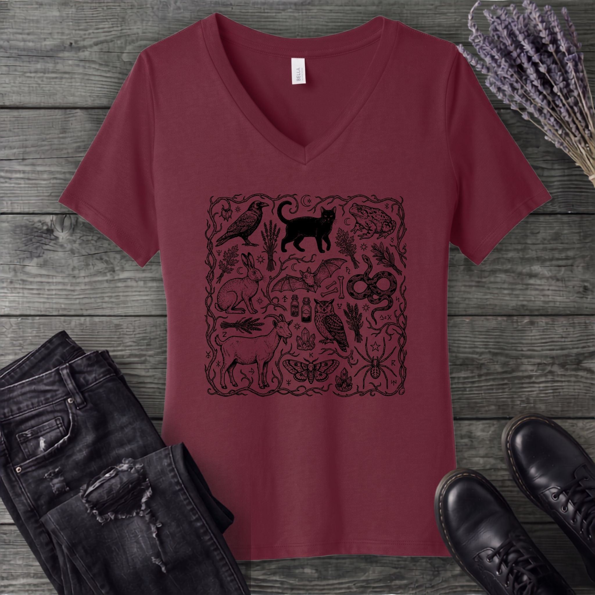 witchy familiars field guide V-Neck T-Shirt