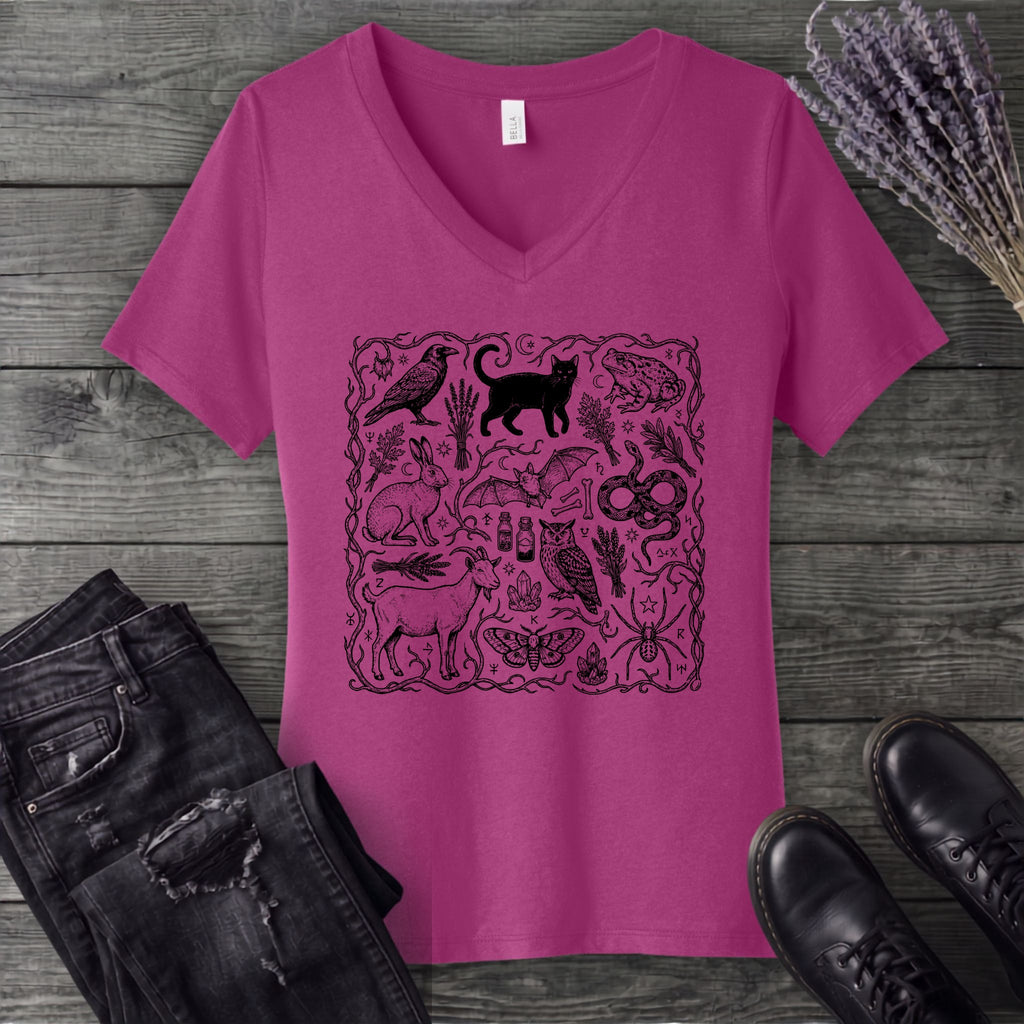 witchy familiars field guide V-Neck T-Shirt