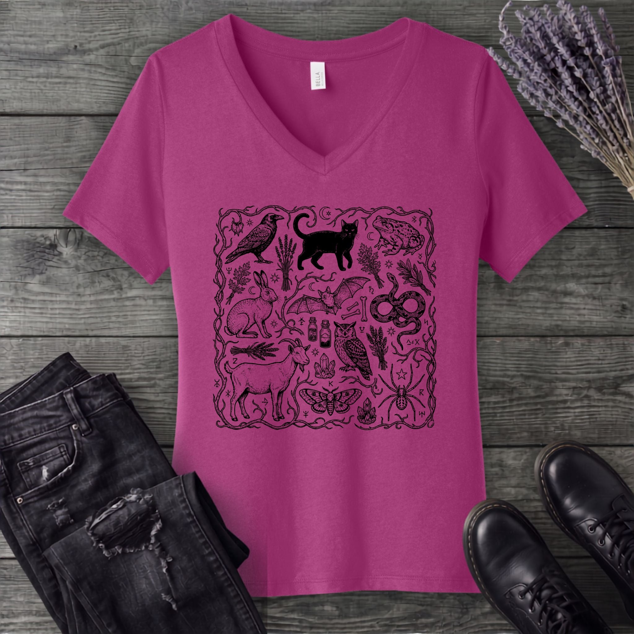 witchy familiars field guide V-Neck T-Shirt