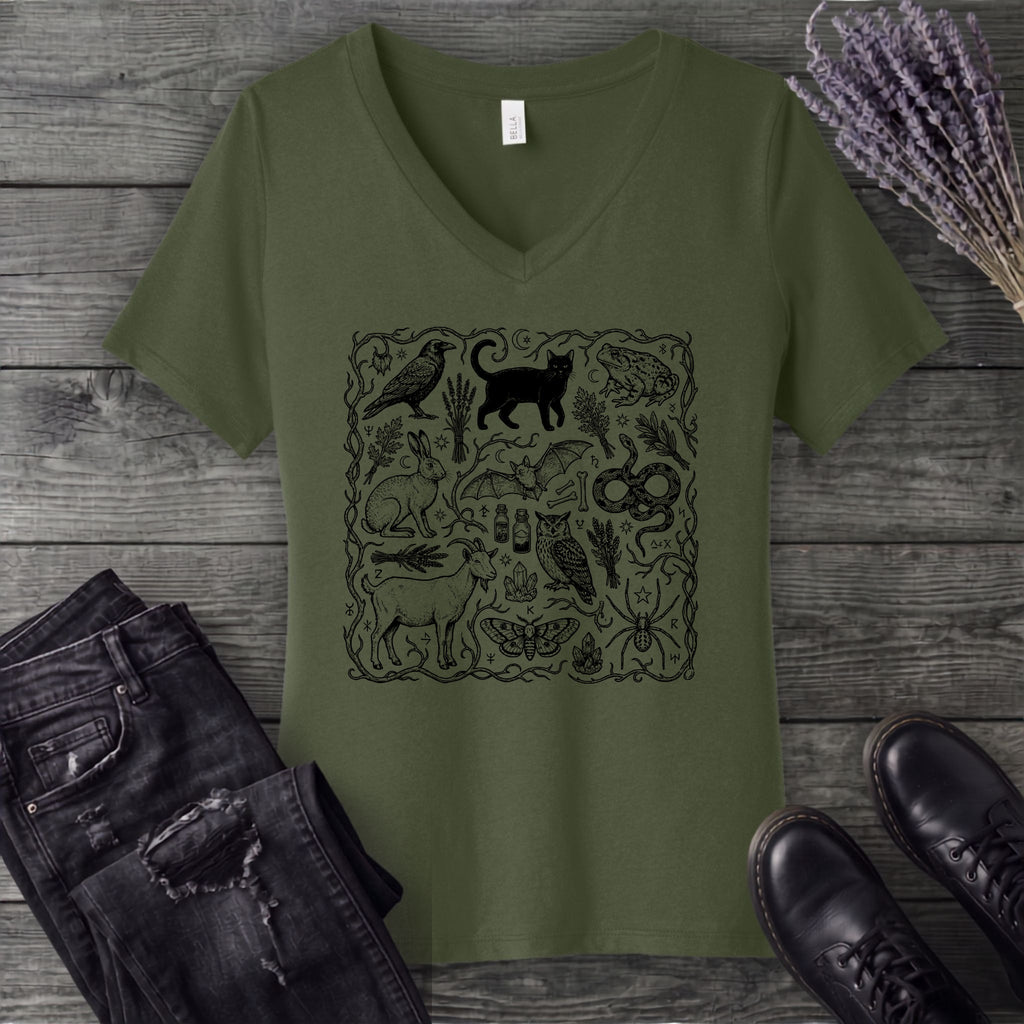 witchy familiars field guide V-Neck T-Shirt