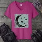 Grunge Moon Stars V-Neck T-Shirt