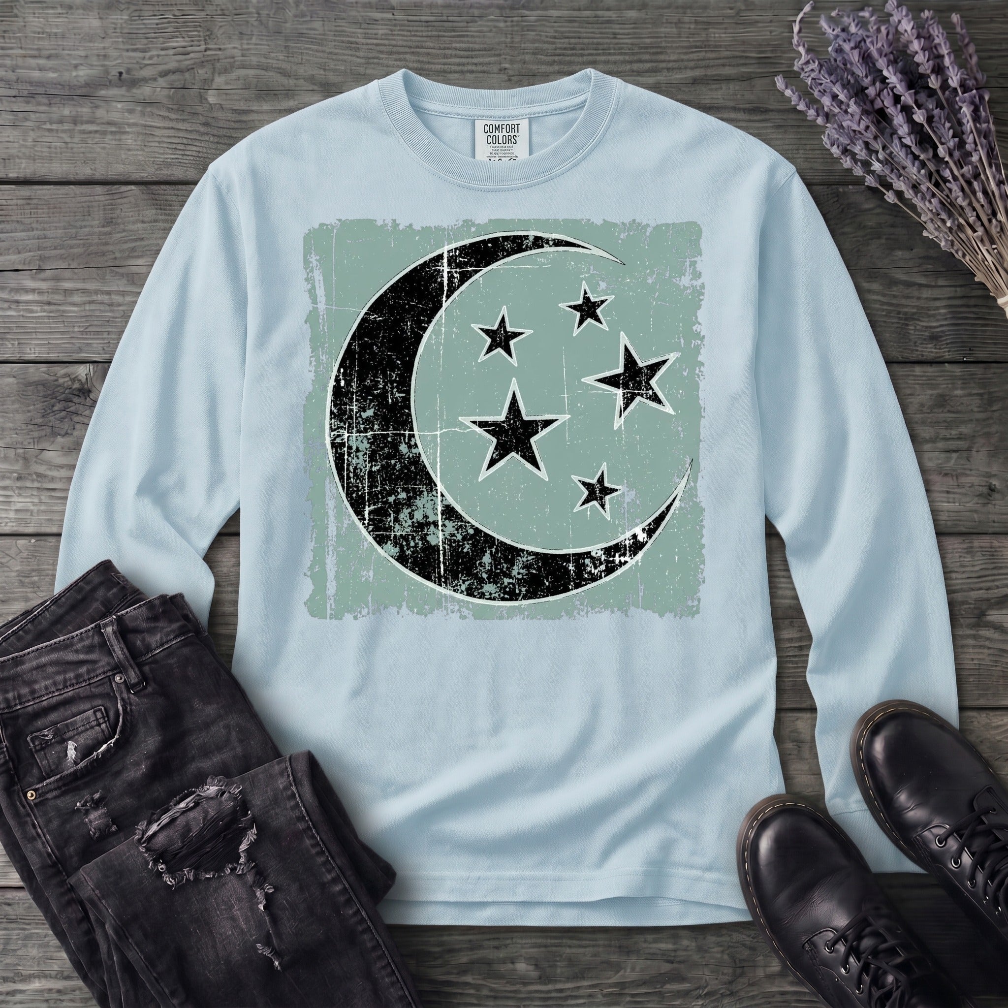 Grunge Moon Stars Long Sleeve T-Shirt
