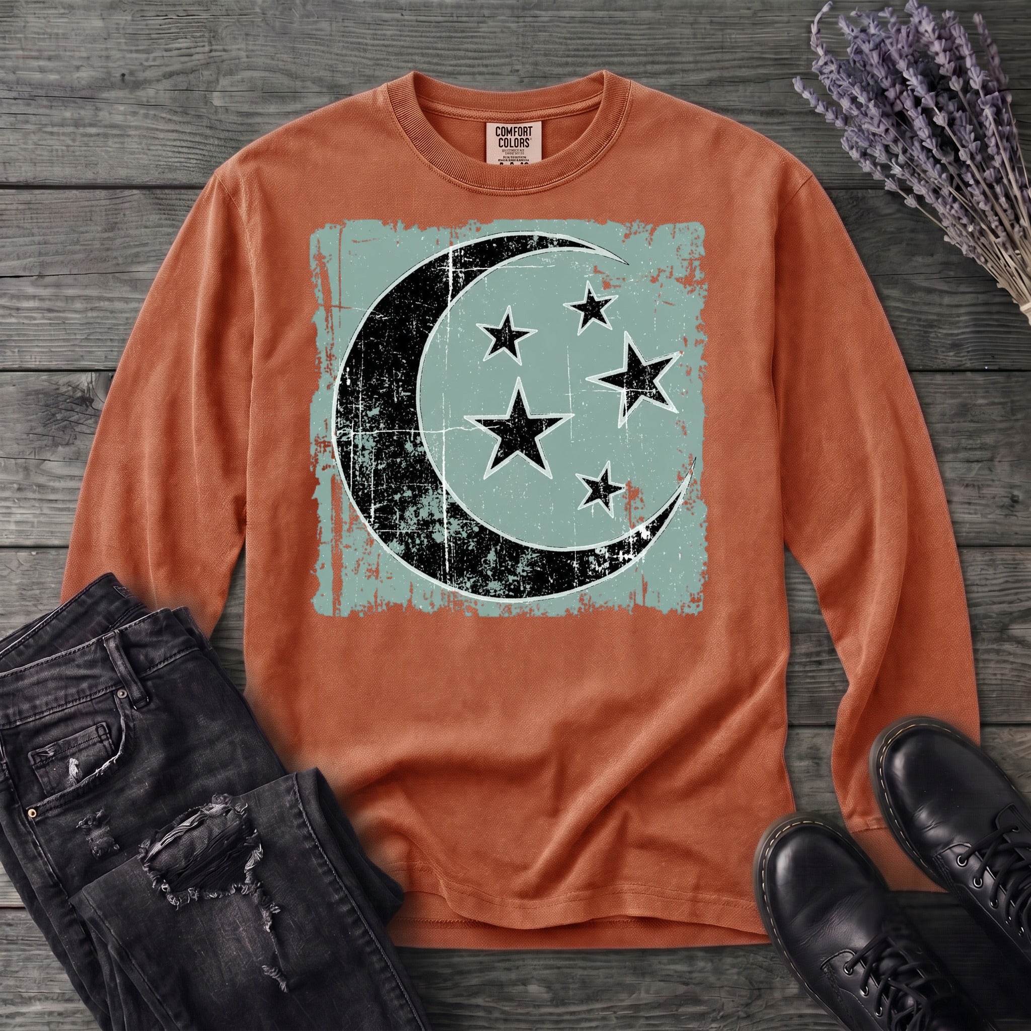 Grunge Moon Stars Long Sleeve T-Shirt
