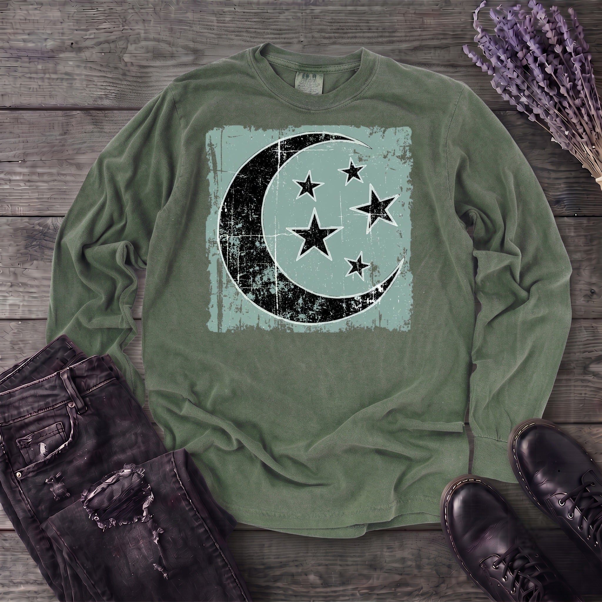 Grunge Moon Stars Long Sleeve T-Shirt
