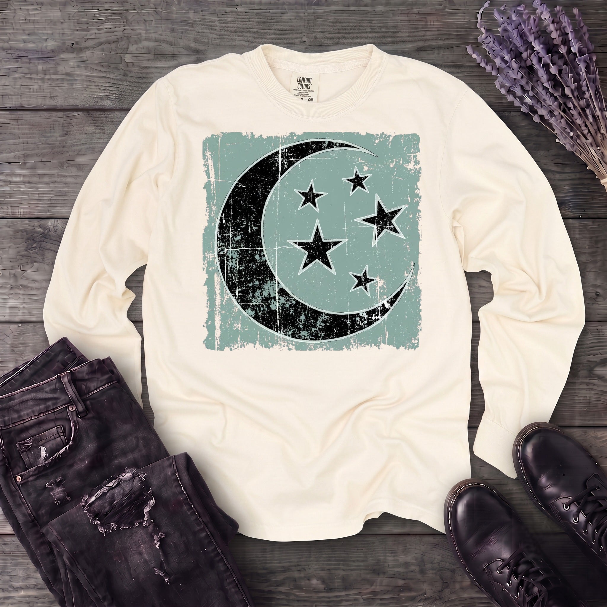 Grunge Moon Stars Long Sleeve T-Shirt