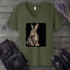 grunge tattoo rabbit V-Neck T-Shirt
