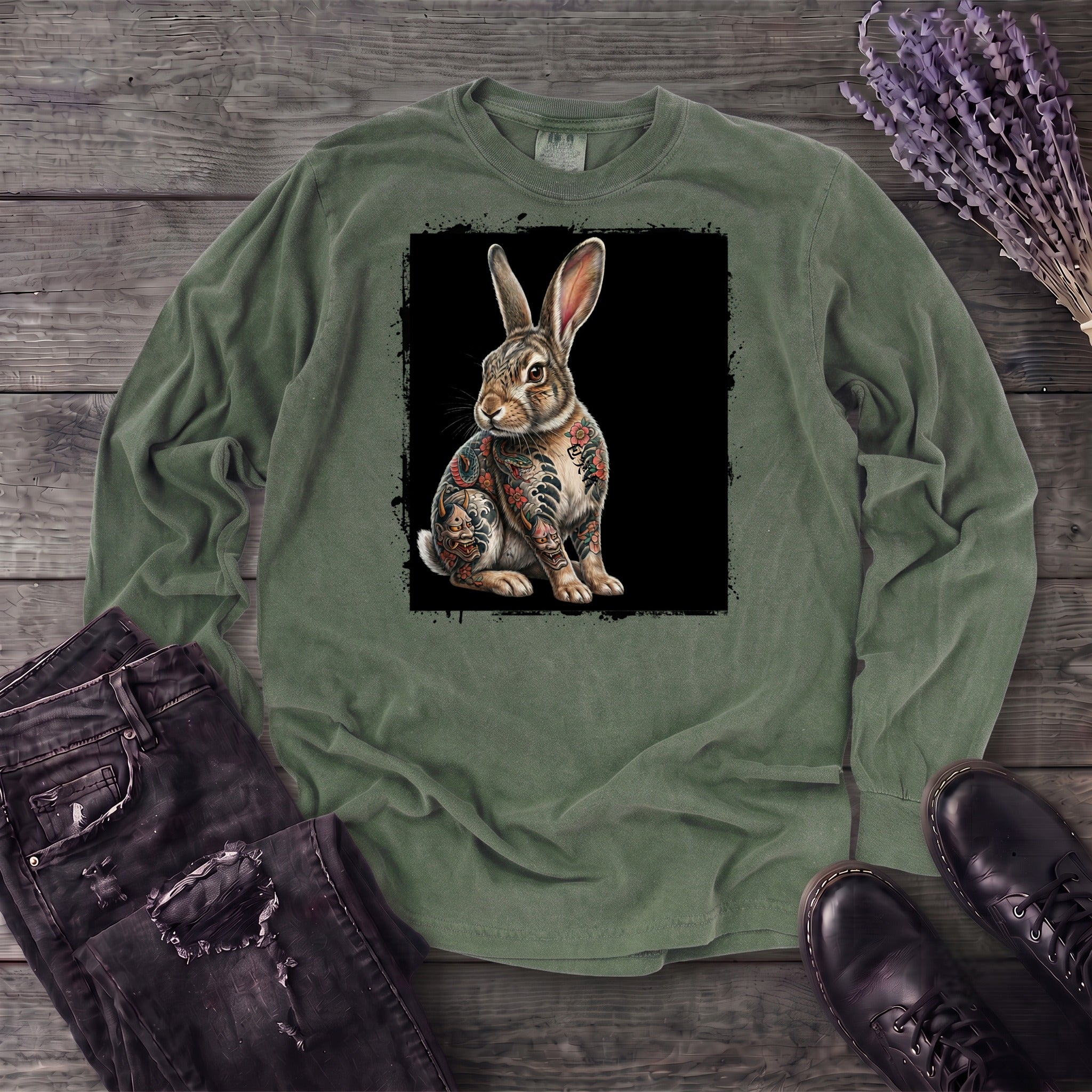 grunge tattoo rabbit Long Sleeve T-Shirt
