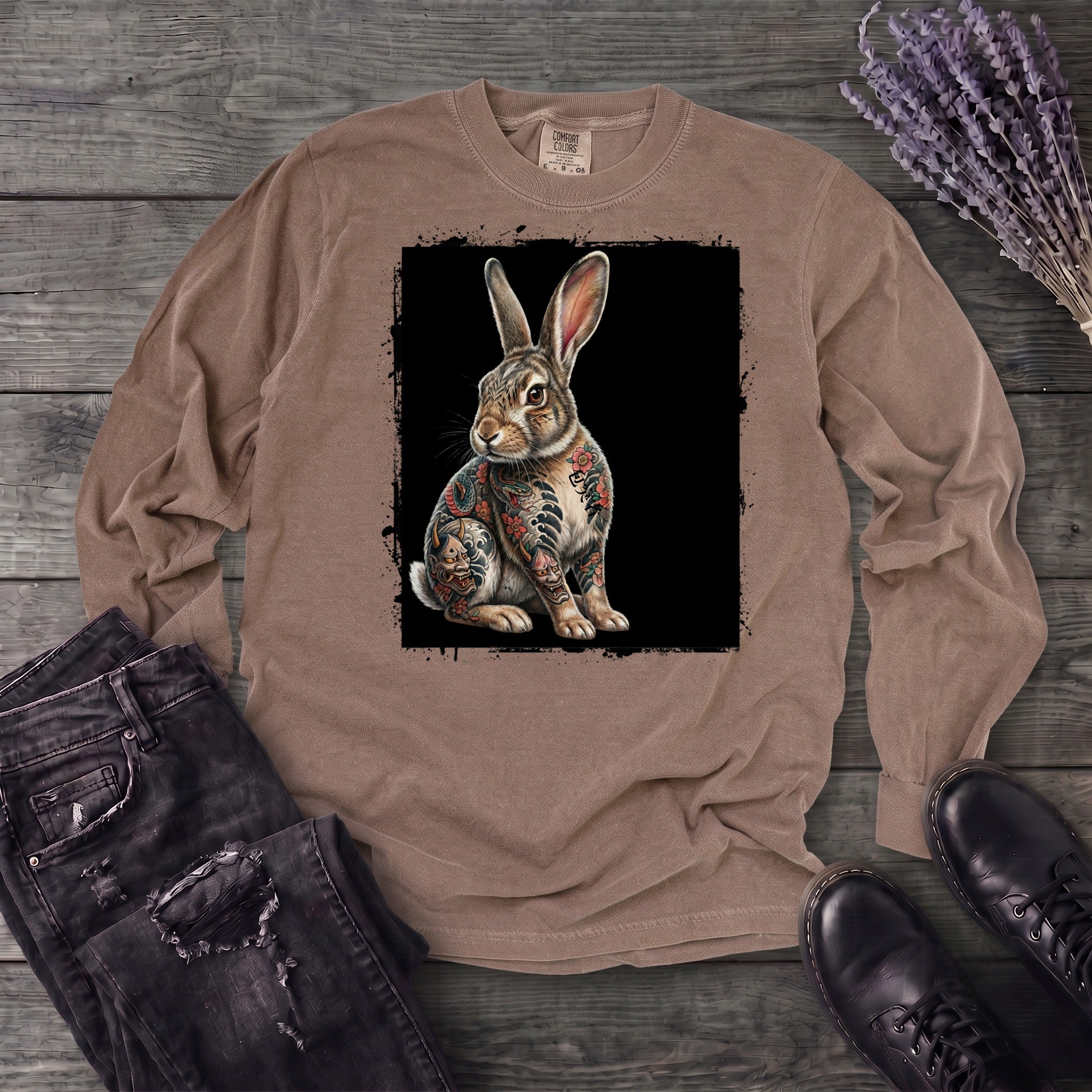 grunge tattoo rabbit Long Sleeve T-Shirt