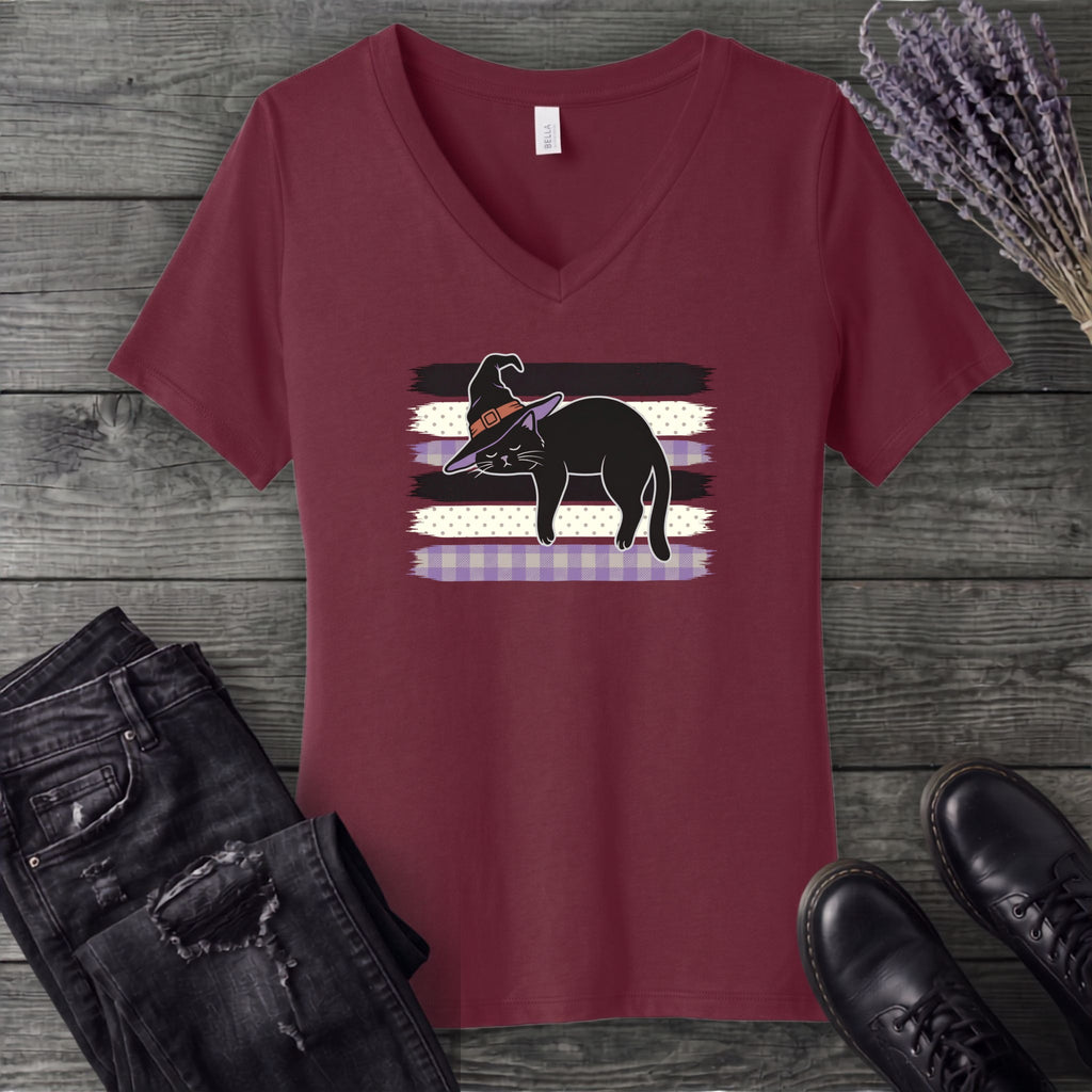Resting Witch Cat V-Neck T-Shirt