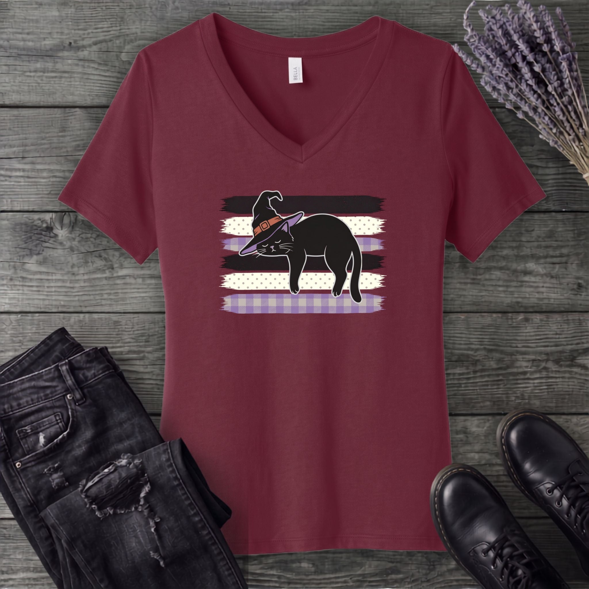 Resting Witch Cat V-Neck T-Shirt