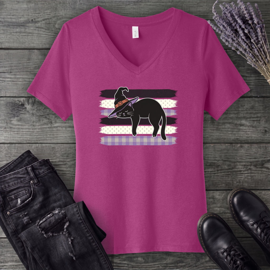 Resting Witch Cat V-Neck T-Shirt