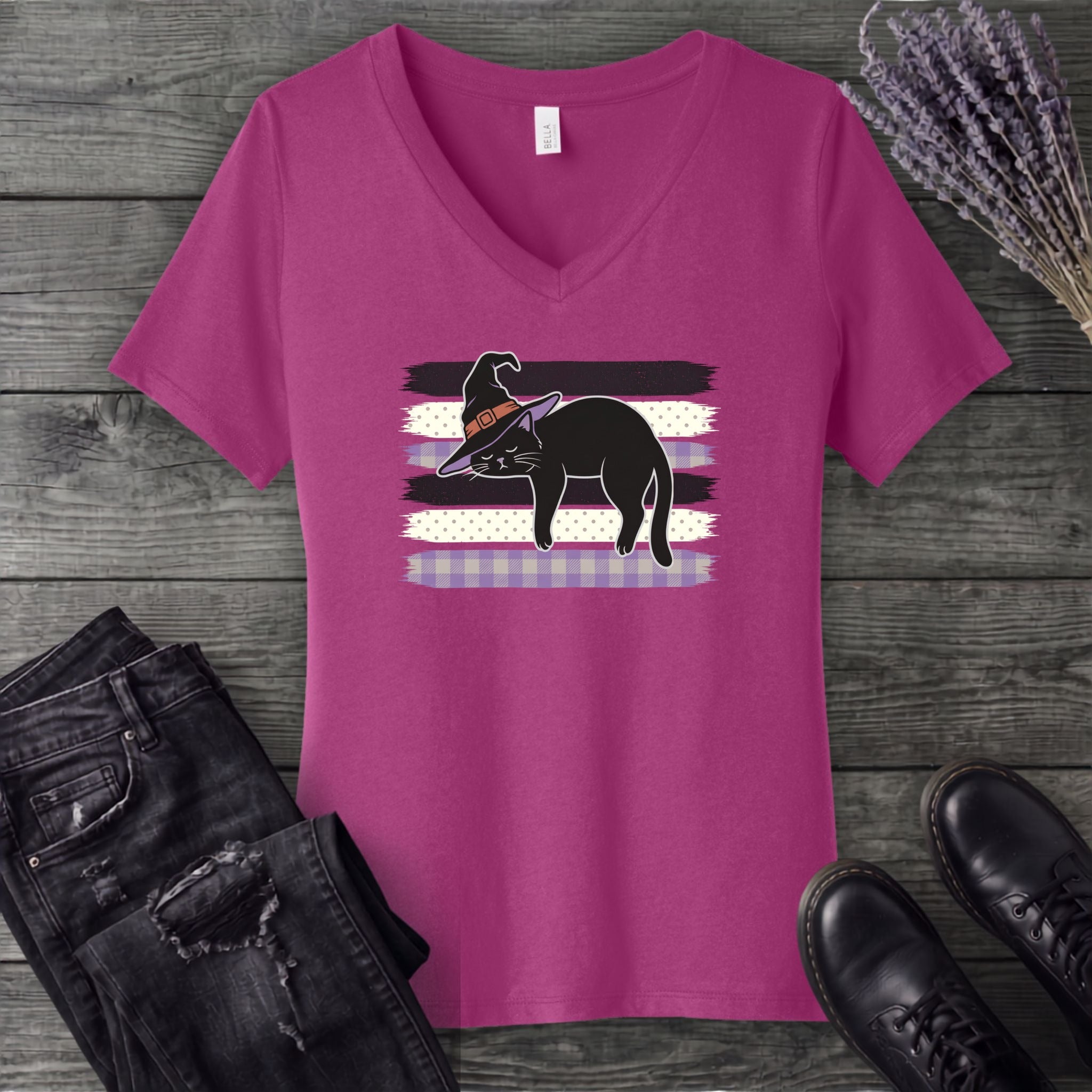 Resting Witch Cat V-Neck T-Shirt
