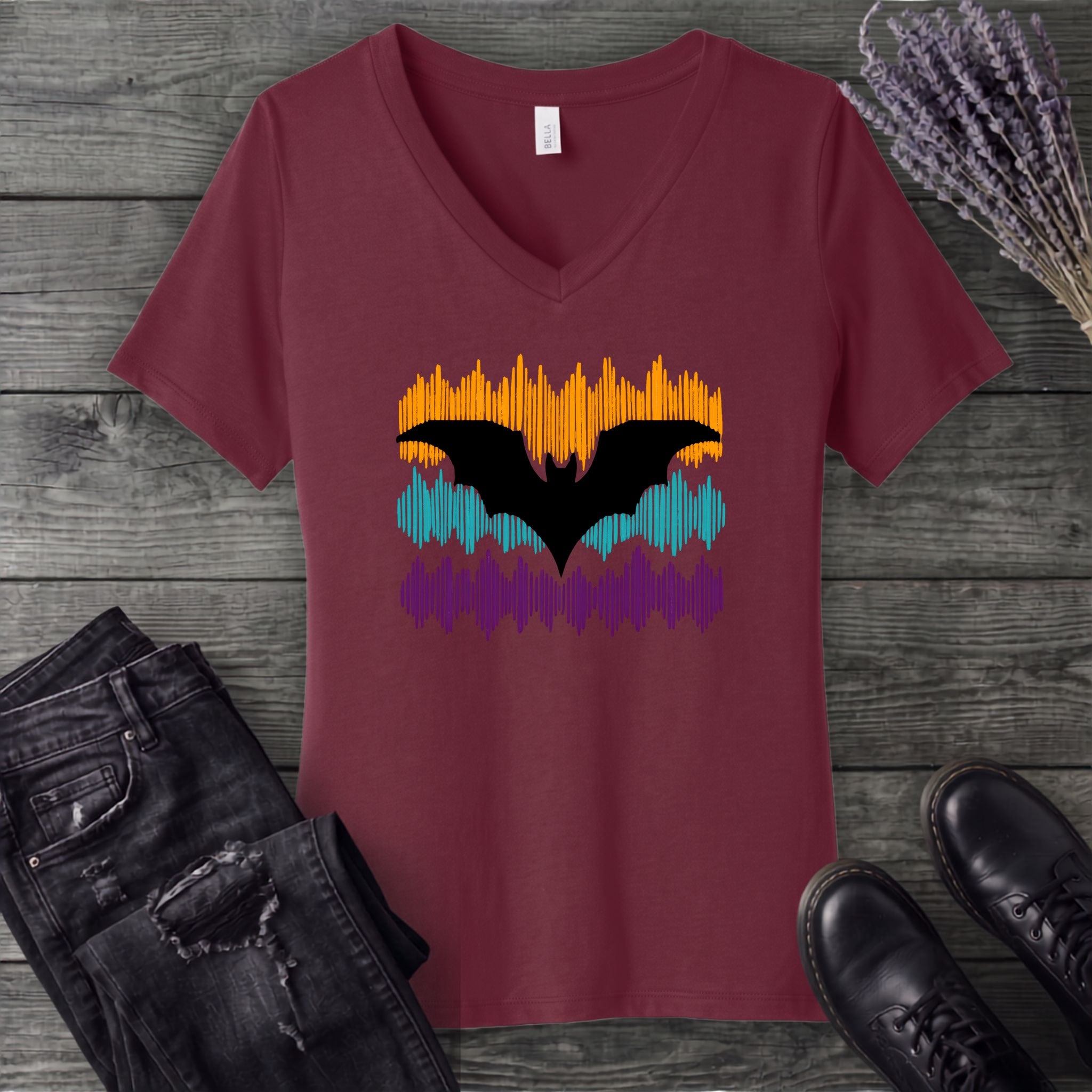 Soundwave Stripes Bat V-Neck T-Shirt