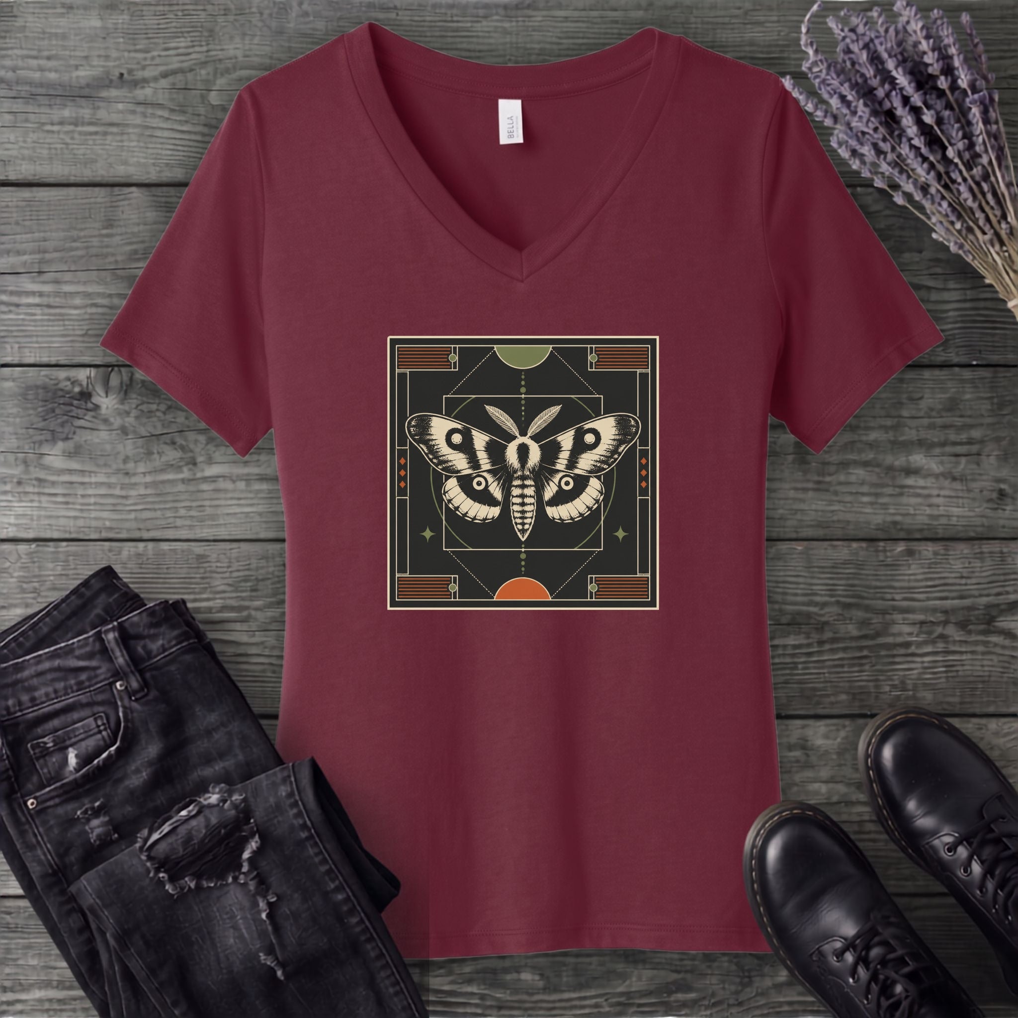 Geometric Moth V-Neck T-Shirt
