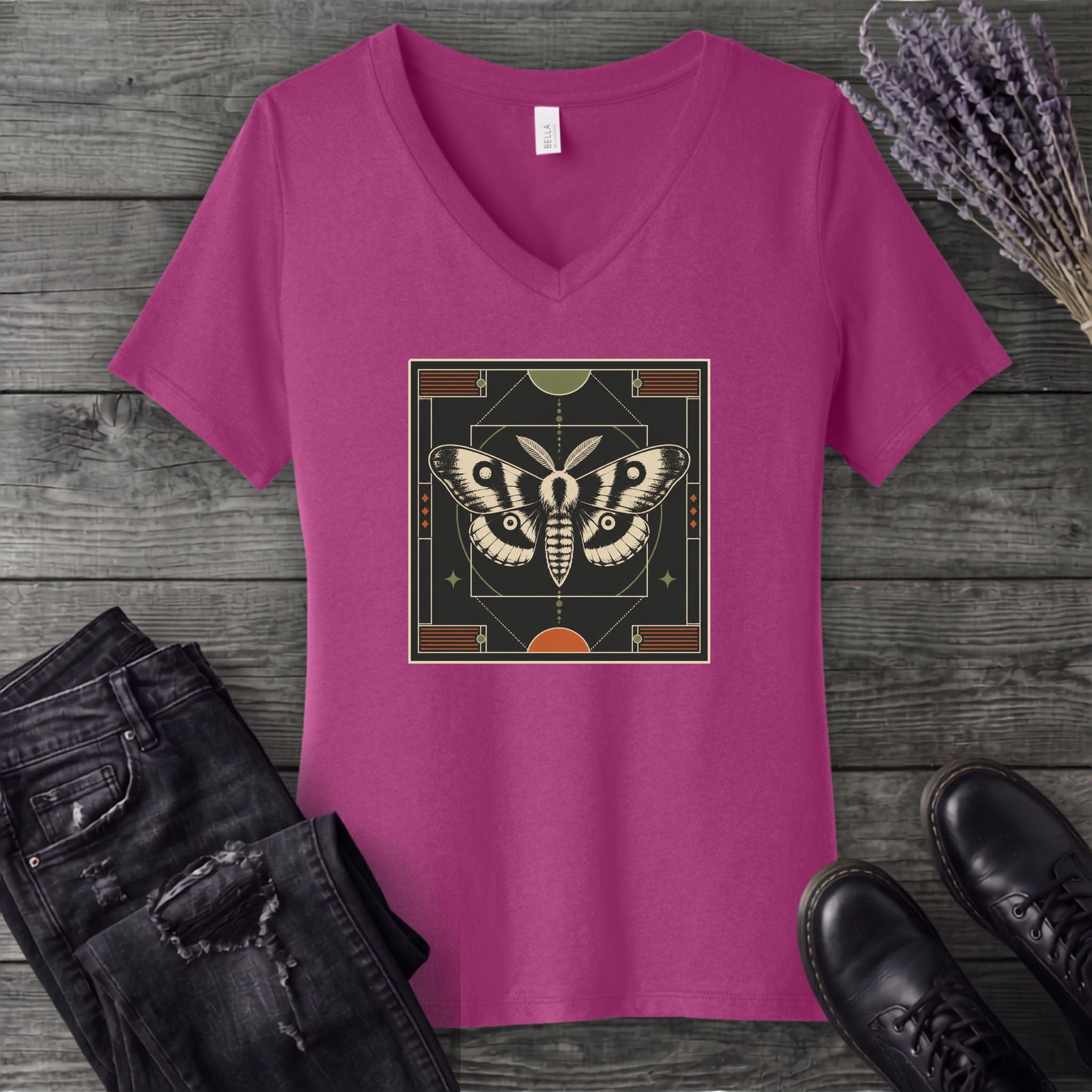 Geometric Moth V-Neck T-Shirt