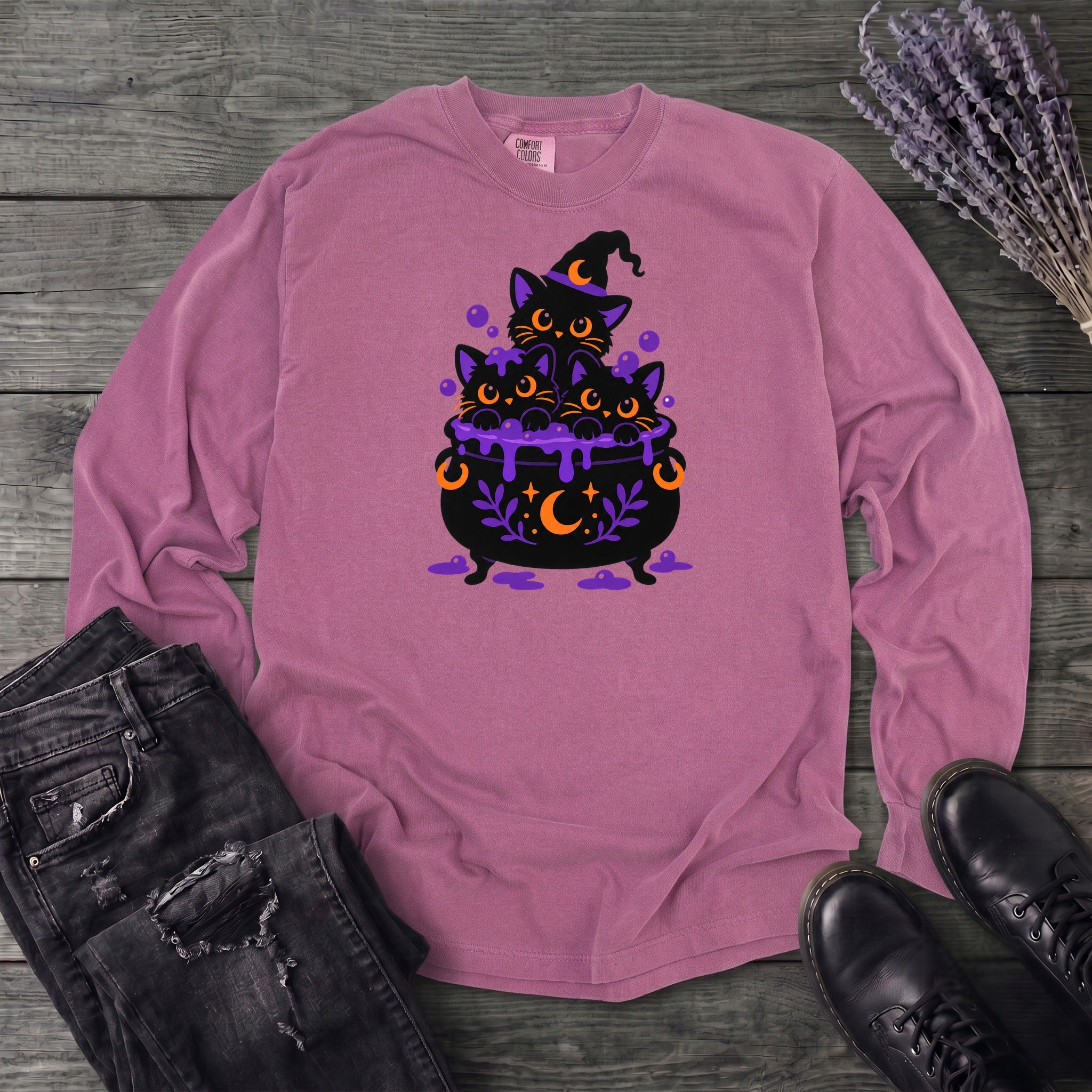 Midnight Cauldron Cats Long Sleeve T-Shirt