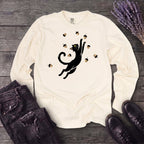 Black Cat Catching Acorns Long Sleeve T-Shirt
