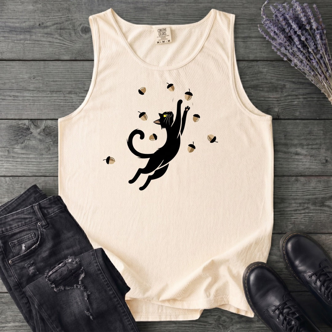 Black Cat Catching Acorns Tank Top