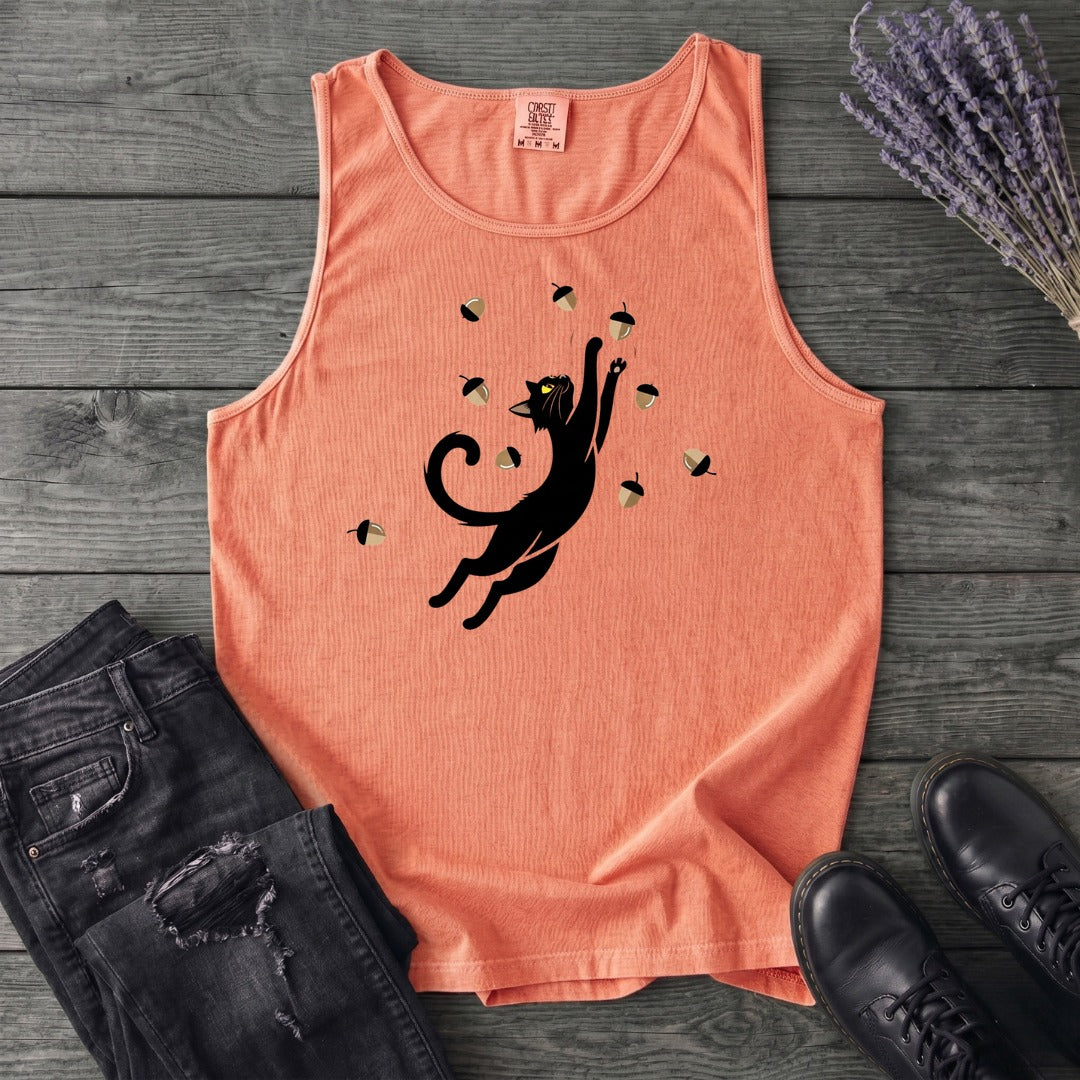 Black Cat Catching Acorns Tank Top