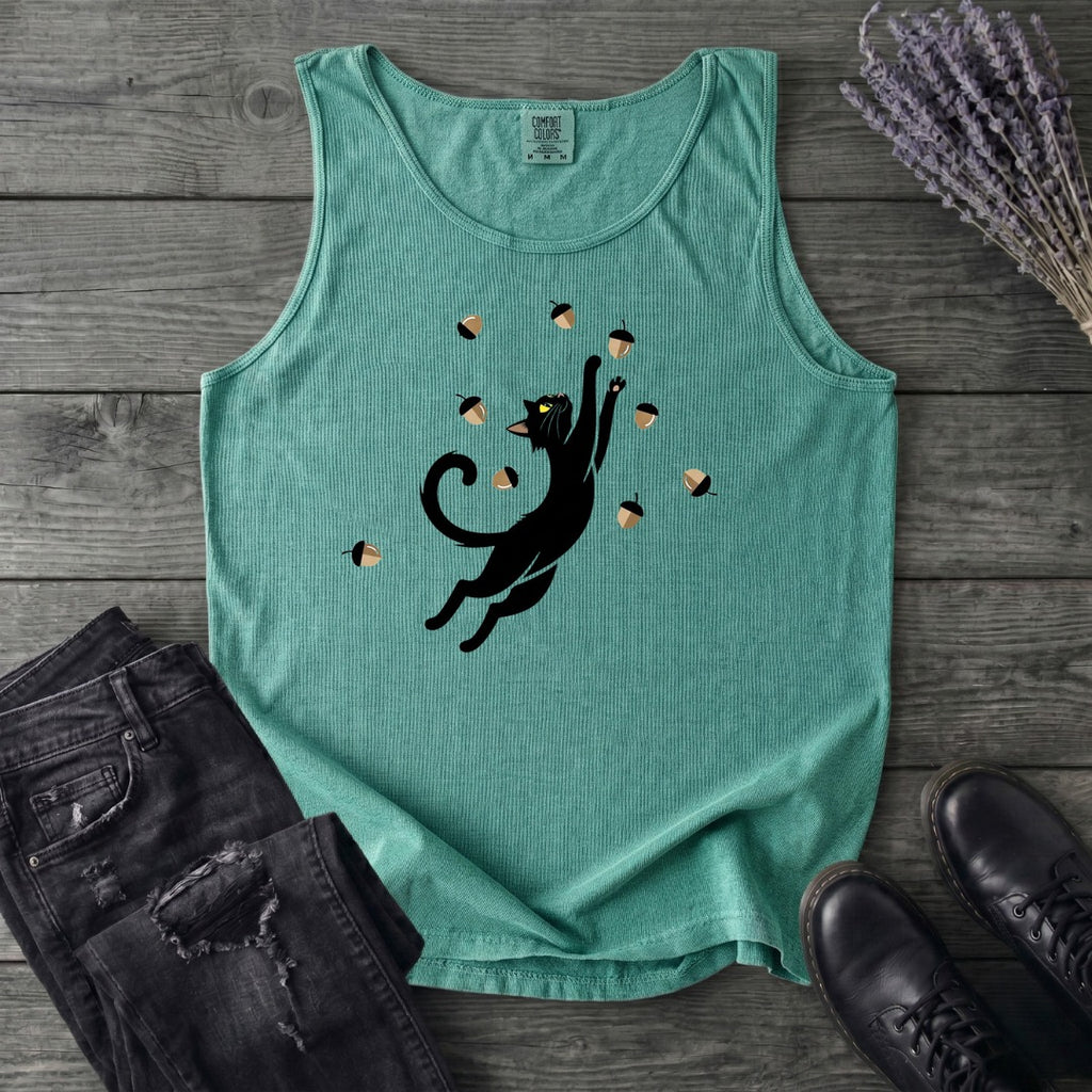 Black Cat Catching Acorns Tank Top