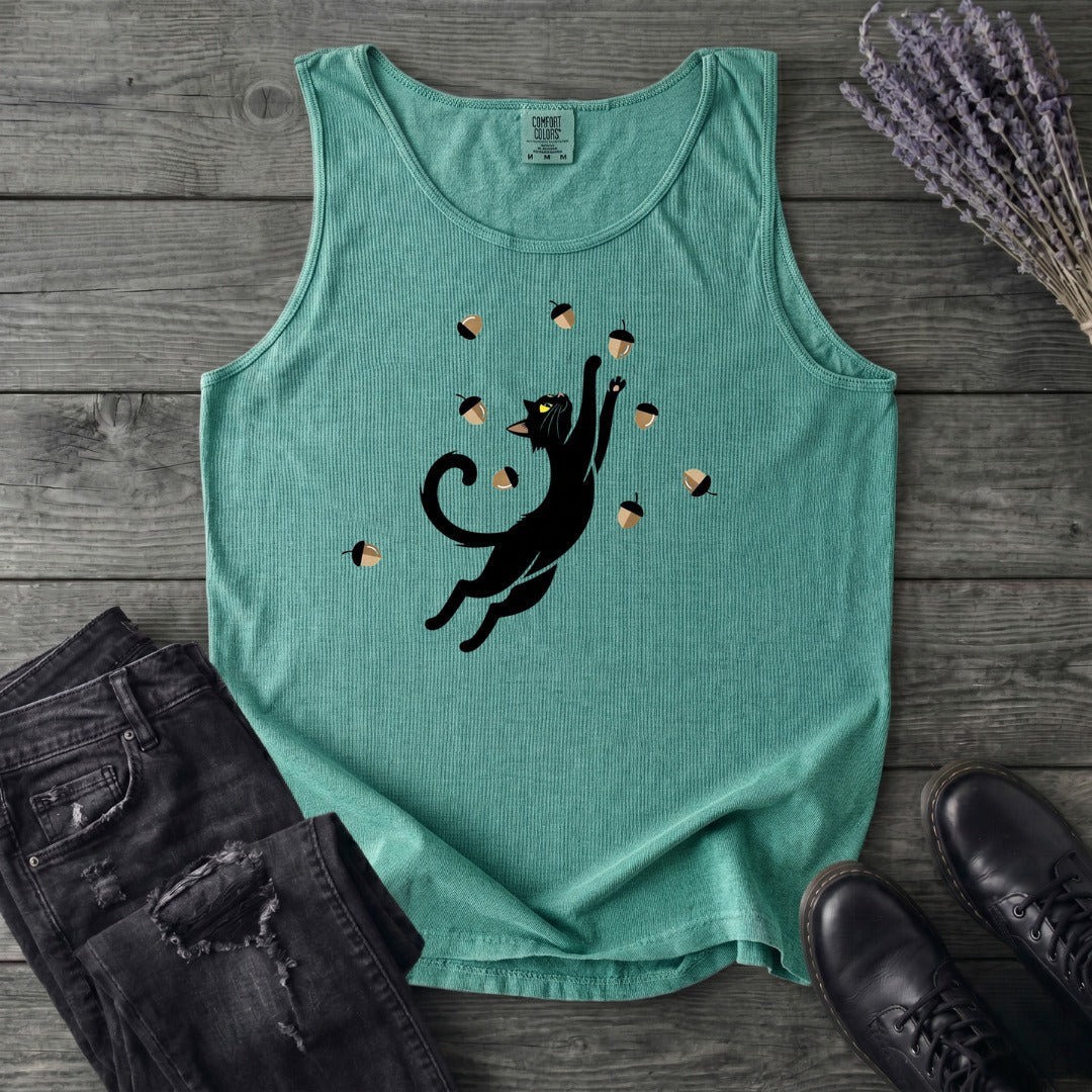 Black Cat Catching Acorns Tank Top