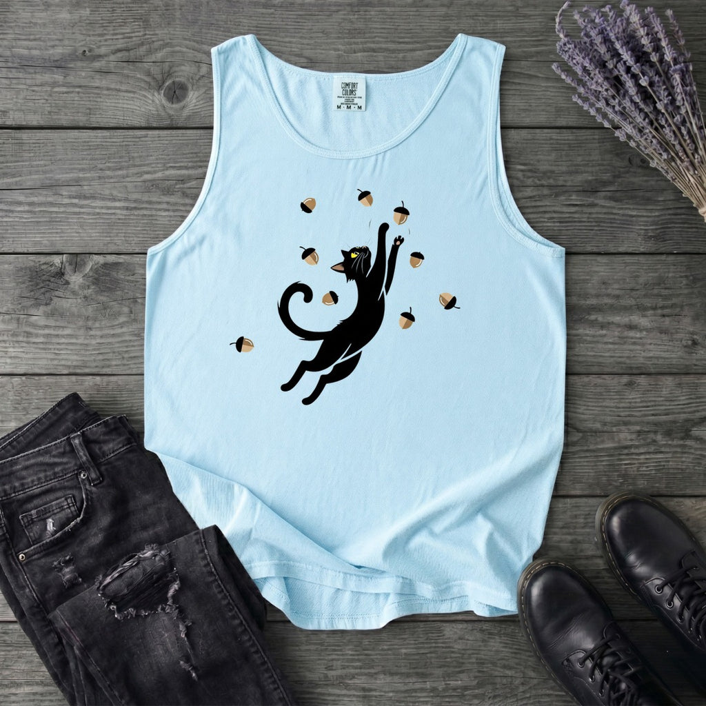 Black Cat Catching Acorns Tank Top