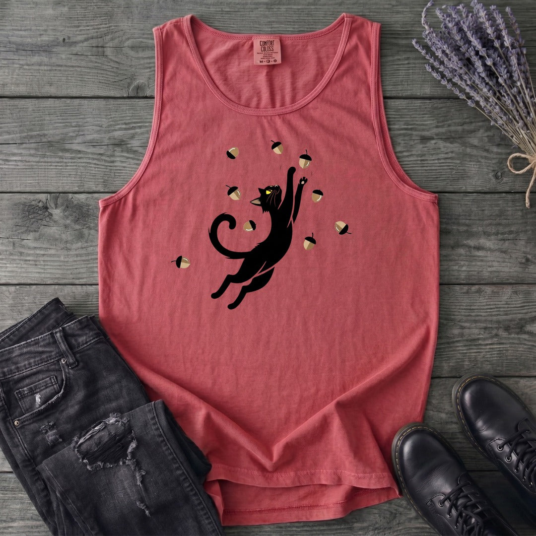 Black Cat Catching Acorns Tank Top