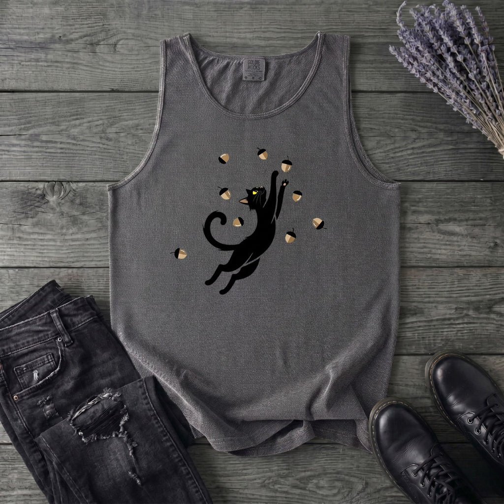 Black Cat Catching Acorns Tank Top