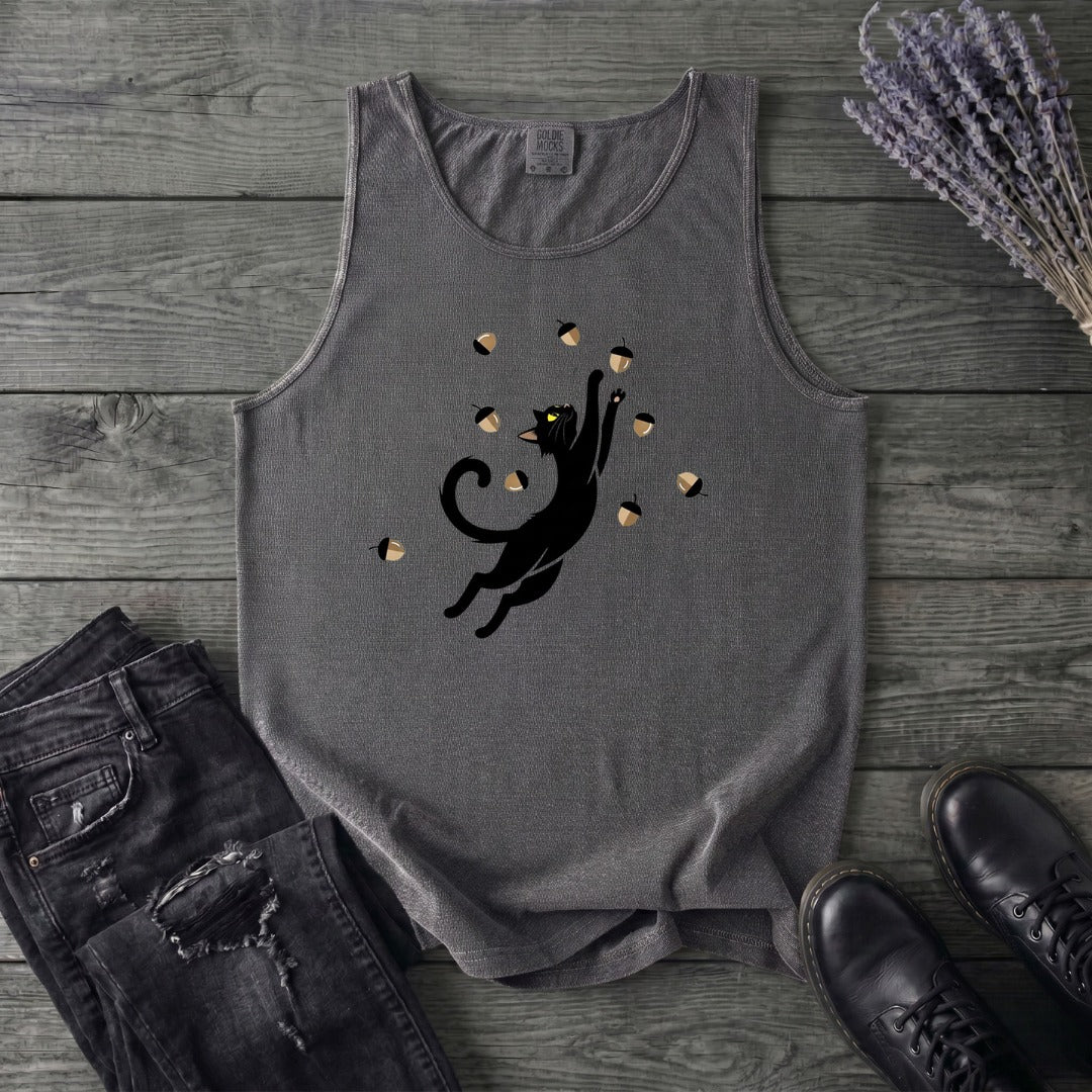 Black Cat Catching Acorns Tank Top